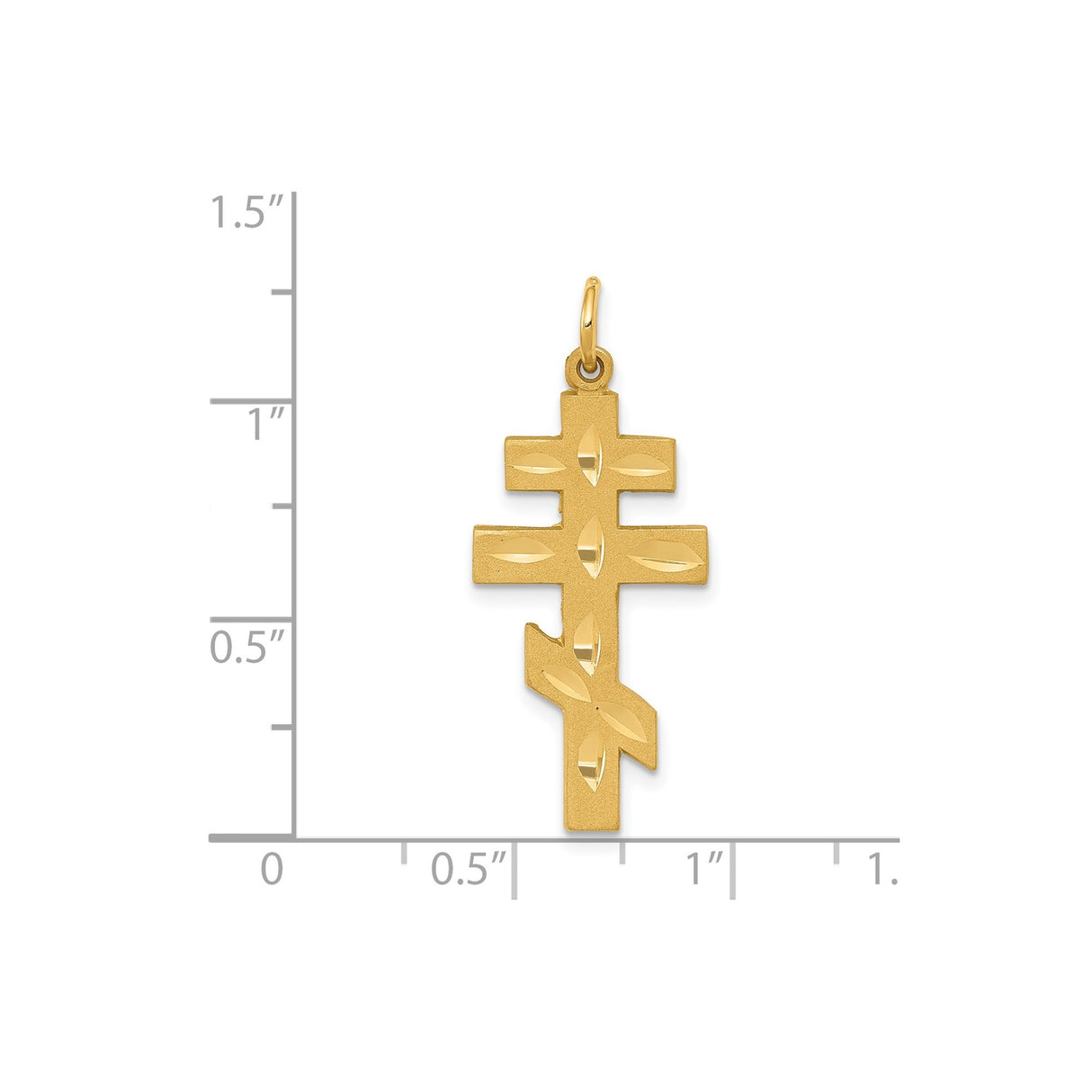 14k Yellow Gold Orthodox Cross Pendant with Diamond Cut Leaf Design