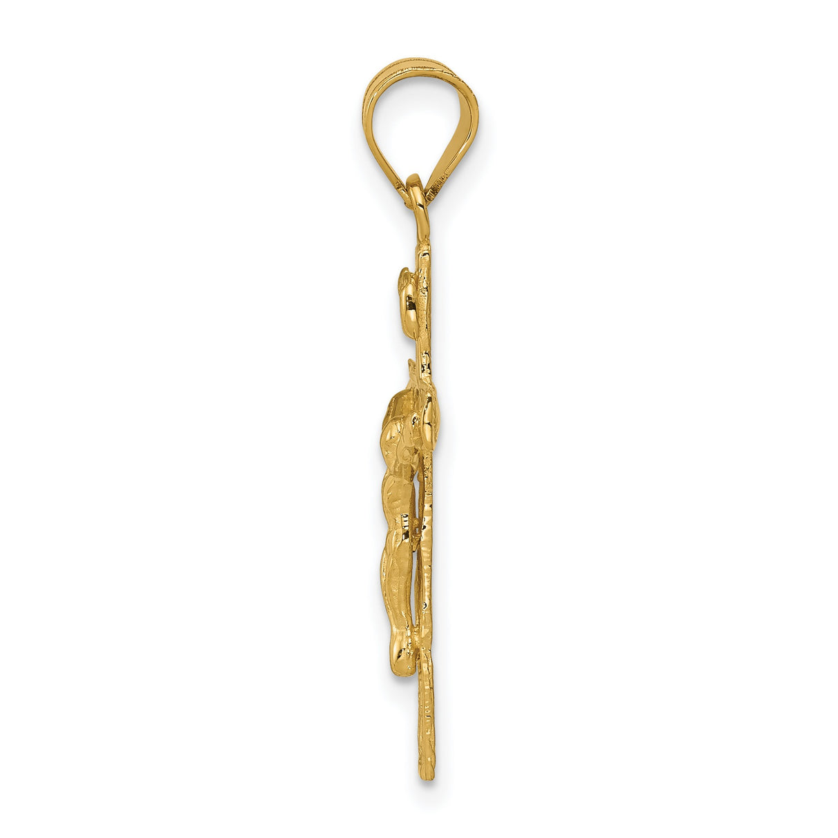 INRI Latin Crucifix Charm Pendant in Real 14k Yellow Gold