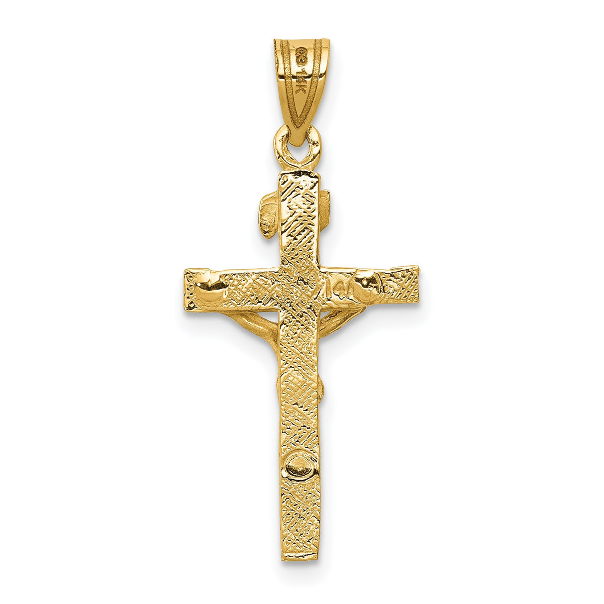 INRI Latin Crucifix Charm Pendant in Real 14k Yellow Gold