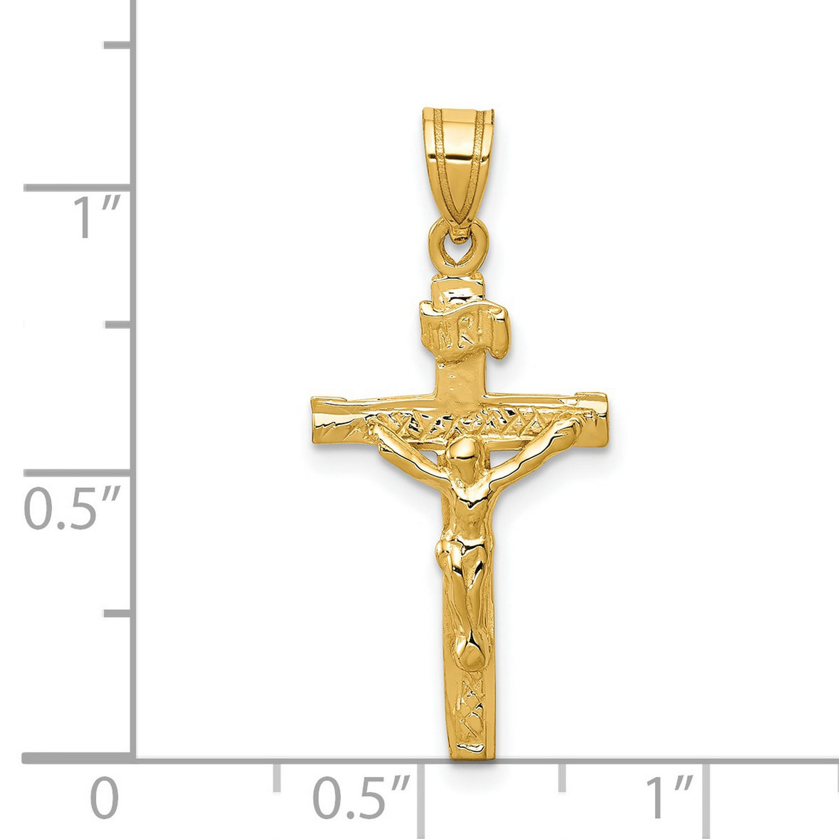 INRI Latin Crucifix Charm Pendant in Real 14k Yellow Gold