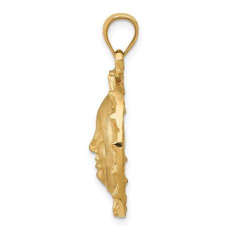 14k Yellow Gold Sun Face Pendant with Radiant Border, Celestial Sunburst Medallion Charm
