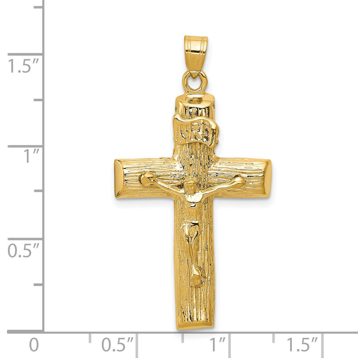 INRI Latin Crucifix Charm Pendant in Real 14k Yellow Gold