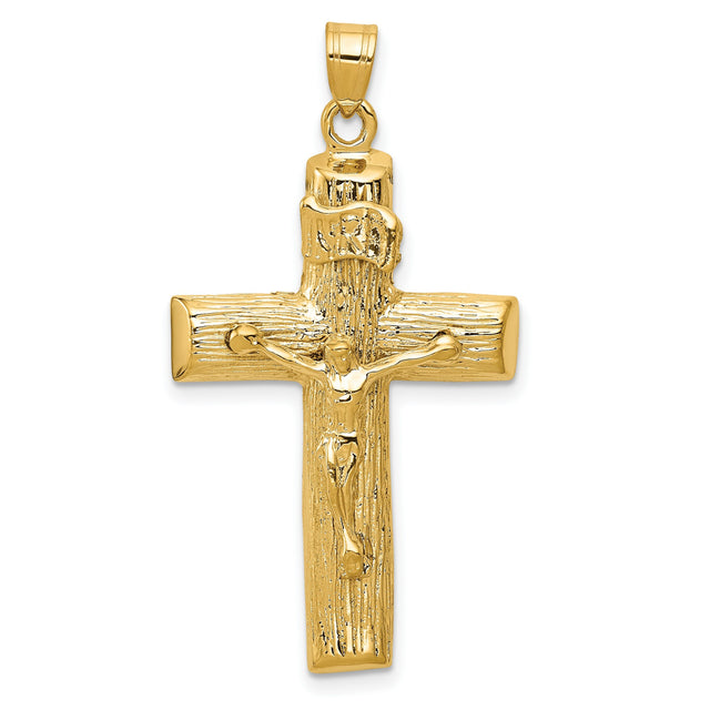 INRI Latin Crucifix Charm Pendant in Real 14k Yellow Gold