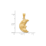 14k Yellow Gold Crescent Moon Face Pendant with Stars, Celestial Lunar Charm for Women or Unisex Wear