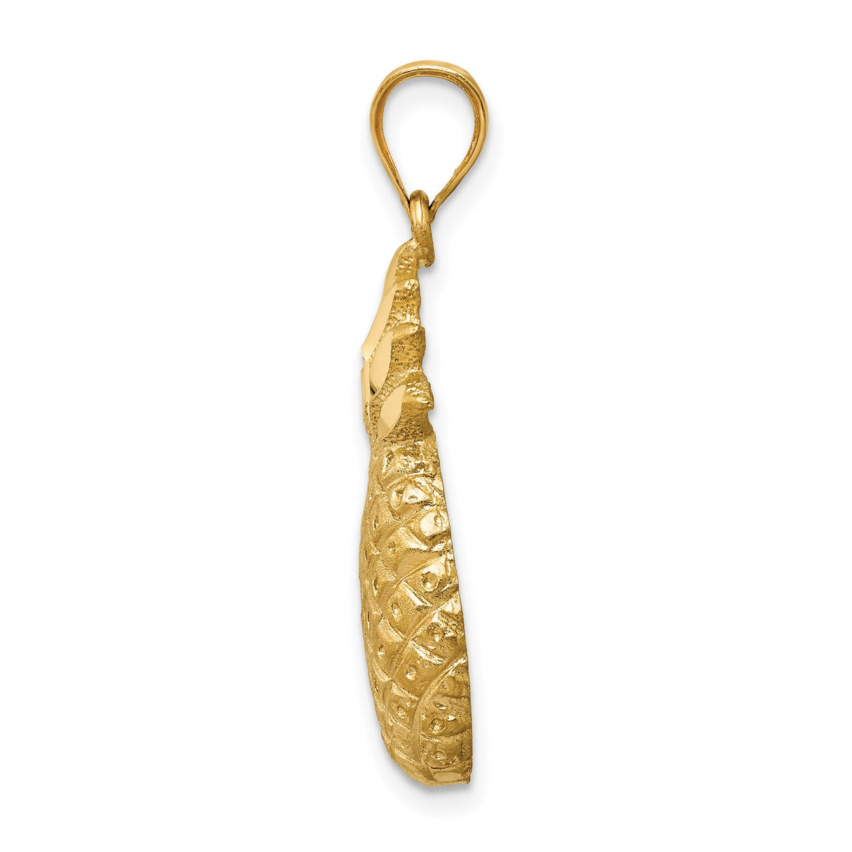 14k Yellow Gold Pineapple Pendant Charm, Satin Finish, Open Back, Tropical Summer Jewelry