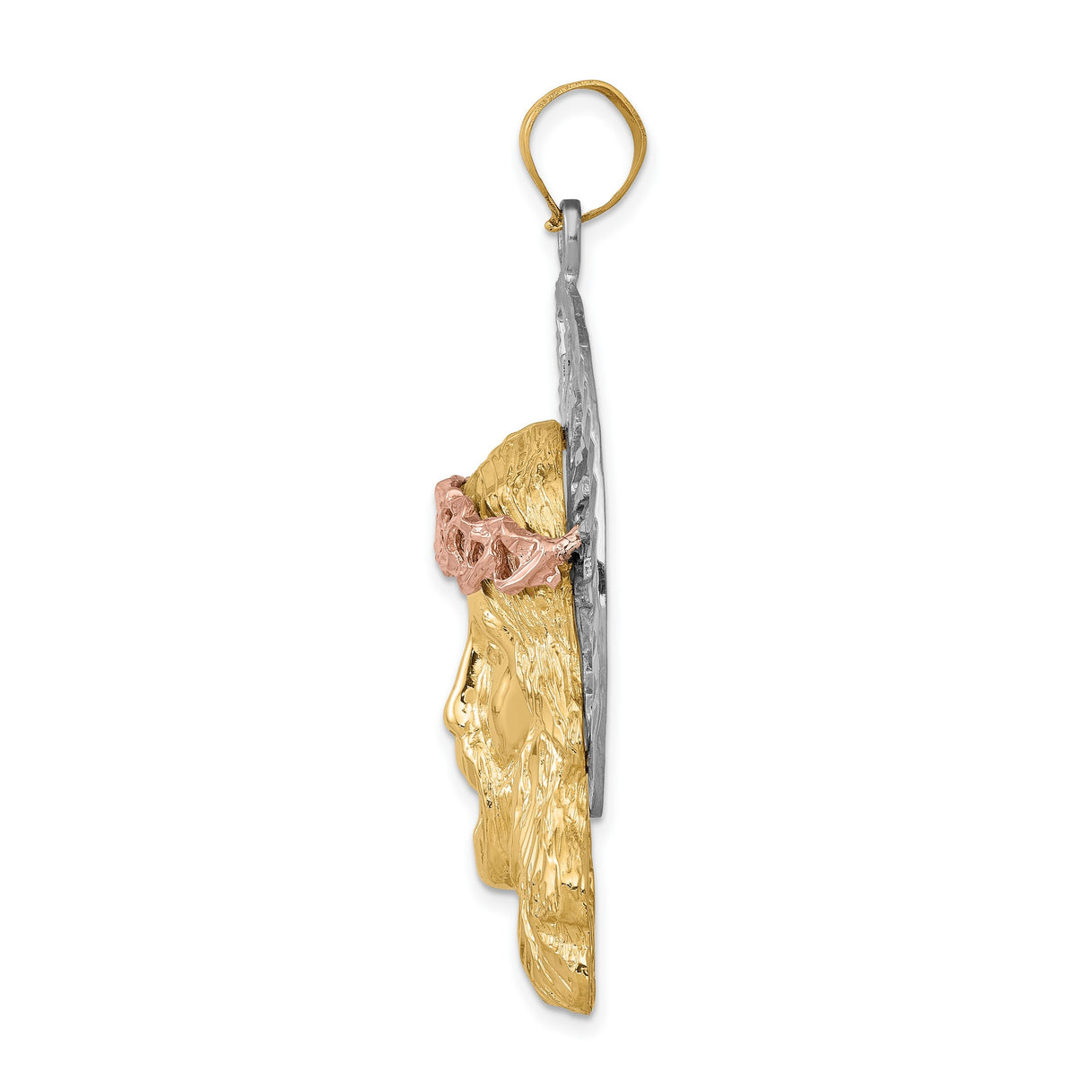 Polished Face Of Jesus with Crown and Halo Charm Pendant in Real 14k Multi-Tone Gold