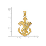 14k Yellow Gold Eagle Anchor Cross Pendant with Budded Maritime Design for Men and Women