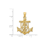 14k Yellow Gold Cross Pendant with Anchor Crucifix and Nautical Rope Design