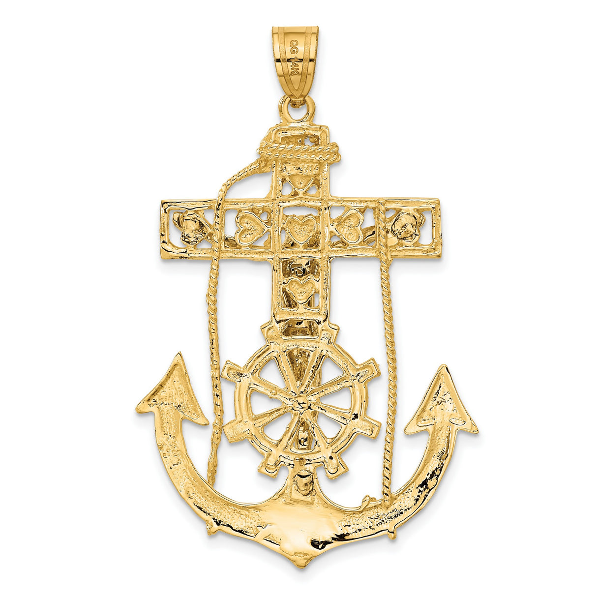 Mariners Crucifix Charm Pendant in Real 14k Multi-Tone Gold