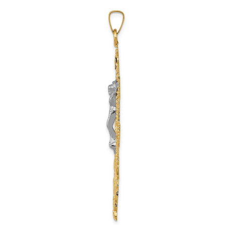 14k Multi-Tone Gold Caravaca Cross Pendant with Mary, Angels, and Fleur-de-Lis Design