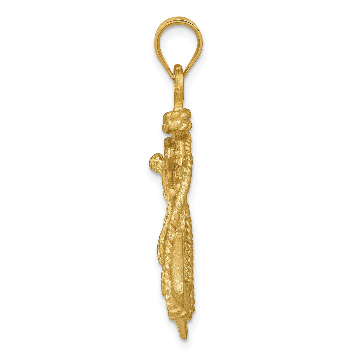 14k Yellow Gold Anchor Cross Pendant with Nautical Rope and Helm Design