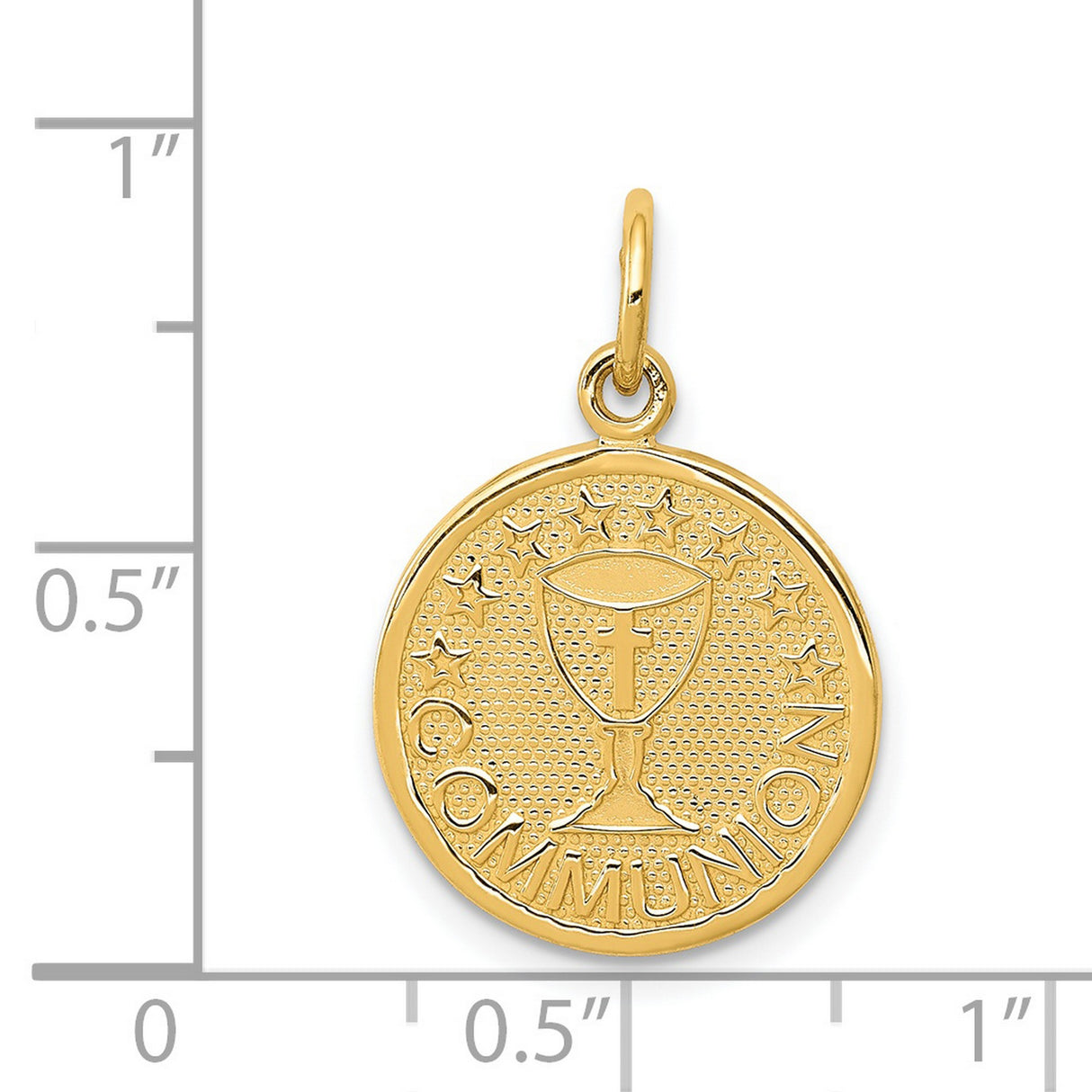 14k Yellow Gold Communion Pendant with Chalice, Cross and Stars Medal