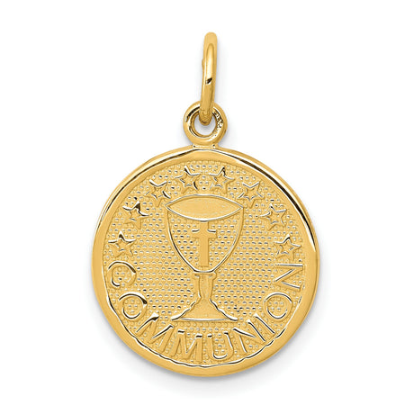 14k Yellow Gold Communion Pendant with Chalice, Cross and Stars Medal