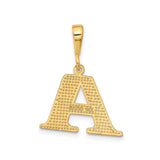 14k Yellow Gold Initial Pendant, Uppercase Letter A Charm with Diamond-Cut Texture