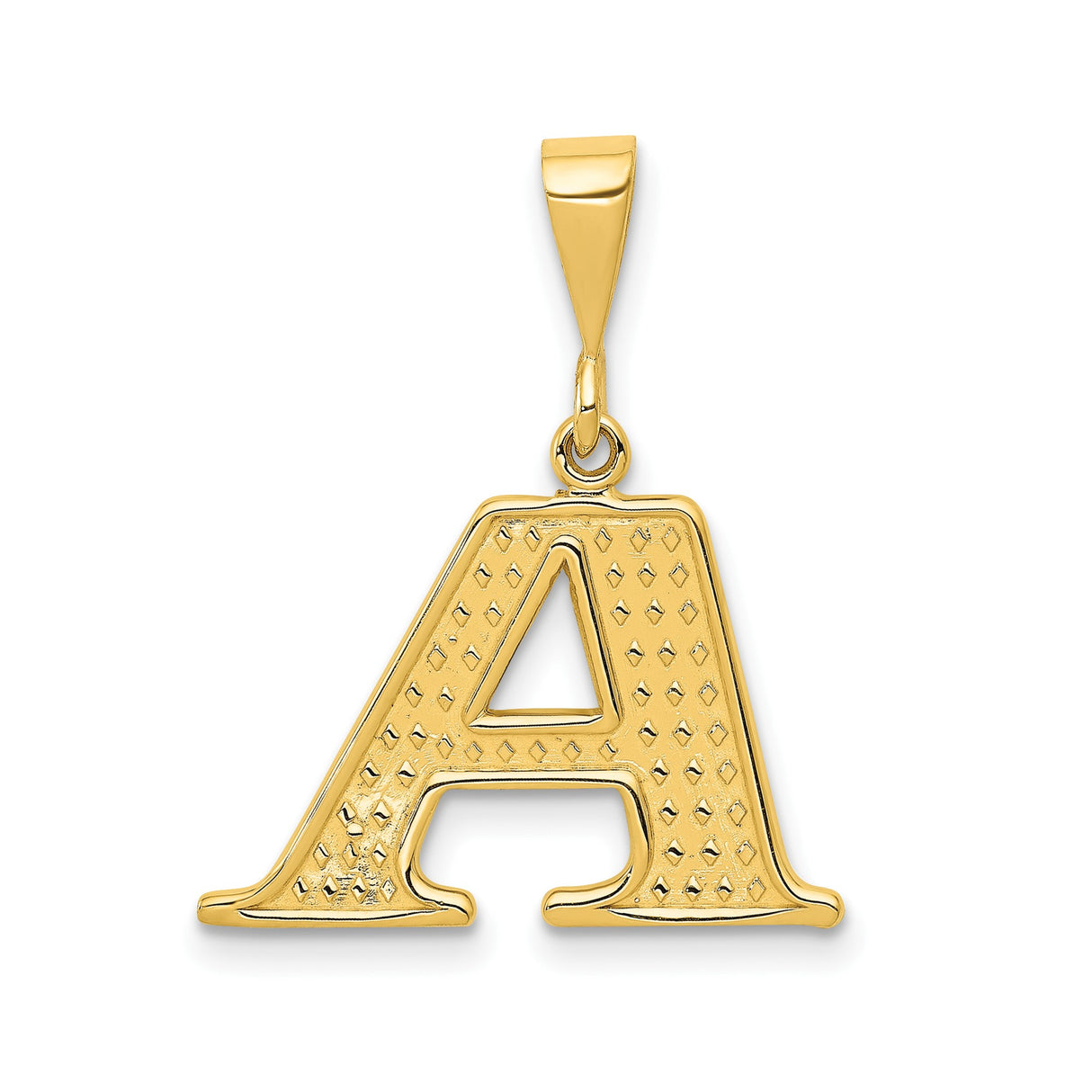 14k Yellow Gold Initial Pendant, Uppercase Letter A Charm with Diamond-Cut Texture