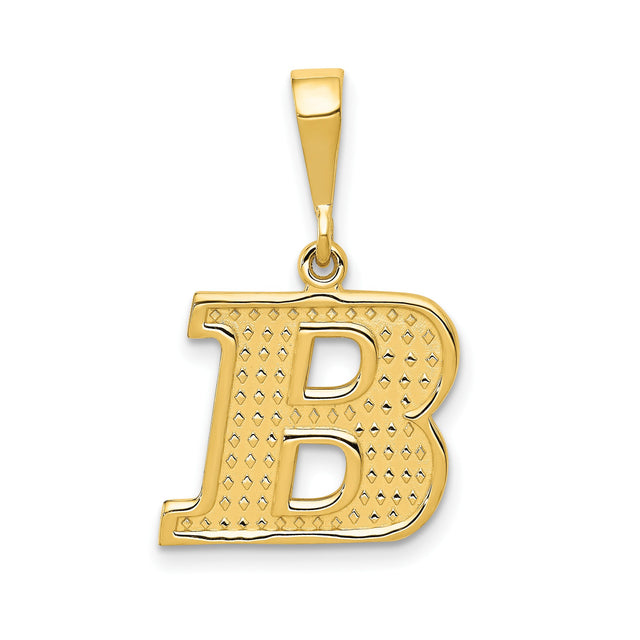 14k Yellow Gold Initial B Pendant, Diamond Cut Block Letter Charm, Unisex Monogram Jewelry