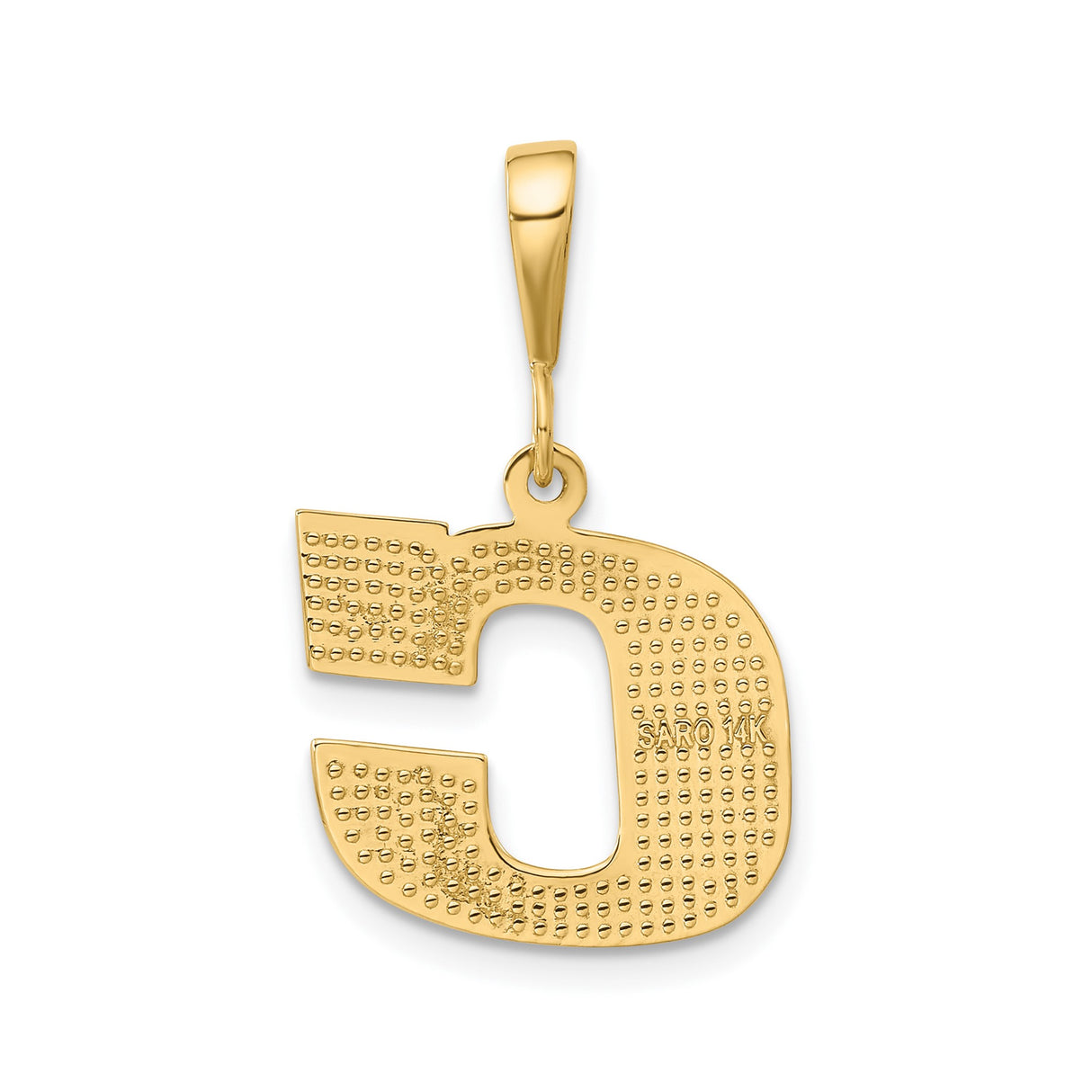 14k Yellow Gold Letter C Pendant, Diamond Cut Textured Alphabet Charm