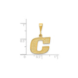 14k Yellow Gold Letter C Pendant, Diamond Cut Textured Alphabet Charm