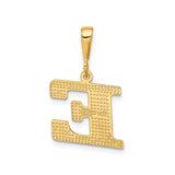 14k Yellow Gold Letter E Pendant, Textured Block Monogram Charm for Women or Unisex Wear