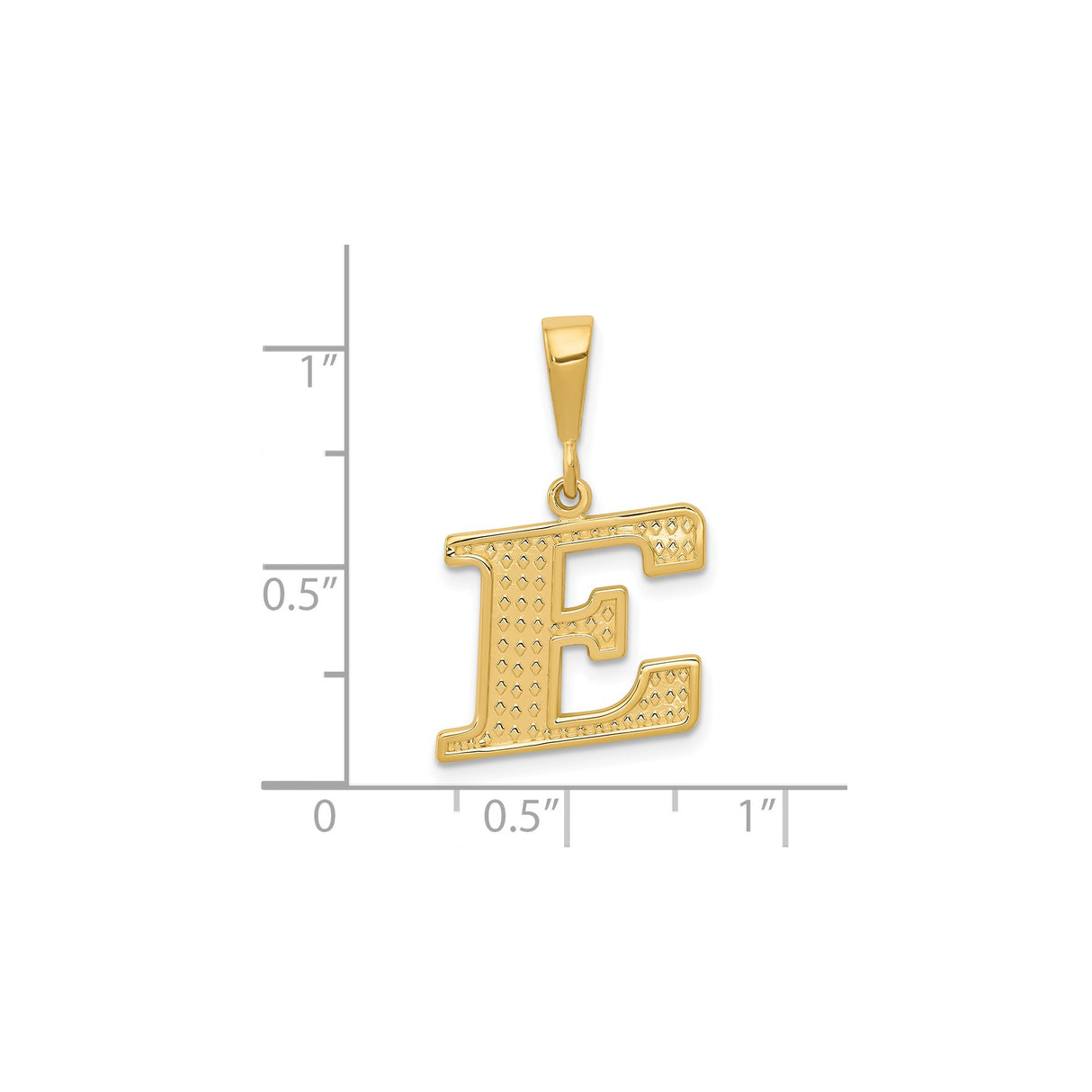 14k Yellow Gold Letter E Pendant, Textured Block Monogram Charm for Women or Unisex Wear