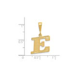 14k Yellow Gold Letter E Pendant, Textured Block Monogram Charm for Women or Unisex Wear