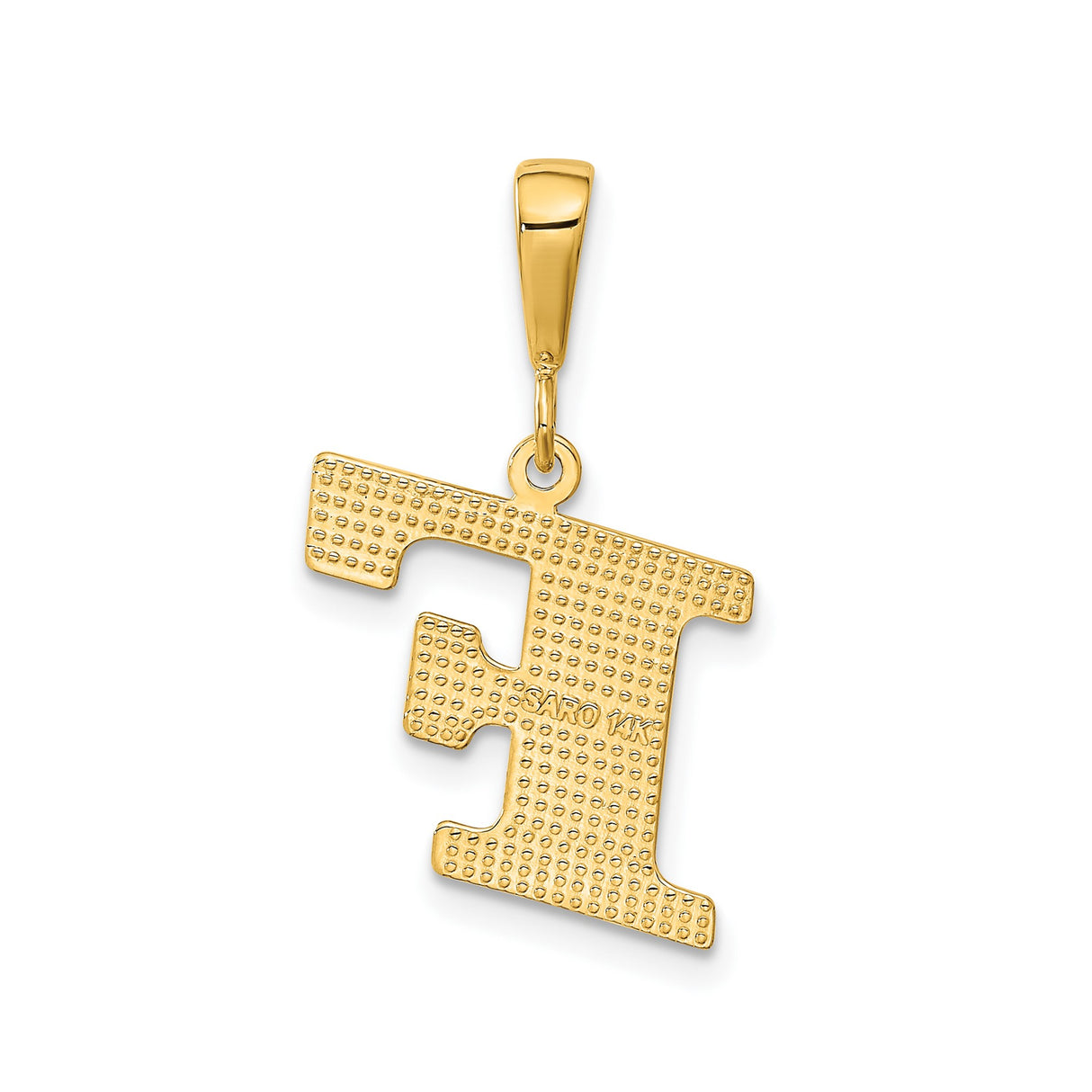 14k Yellow Gold Letter F Pendant, Diamond-Cut Block Style Monogram Charm