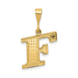 14k Yellow Gold Letter F Pendant, Diamond-Cut Block Style Monogram Charm