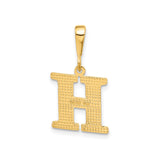 14k Yellow Gold Letter H Pendant, Diamond Cut Textured Uppercase Alphabet Charm, Unisex Design