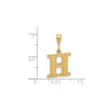 14k Yellow Gold Letter H Pendant, Diamond Cut Textured Uppercase Alphabet Charm, Unisex Design
