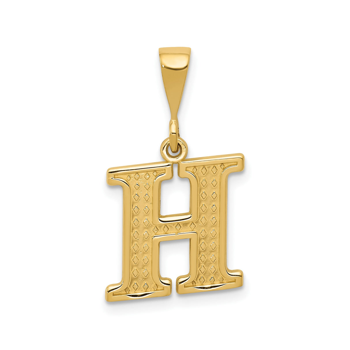 14k Yellow Gold Letter H Pendant, Diamond Cut Textured Uppercase Alphabet Charm, Unisex Design