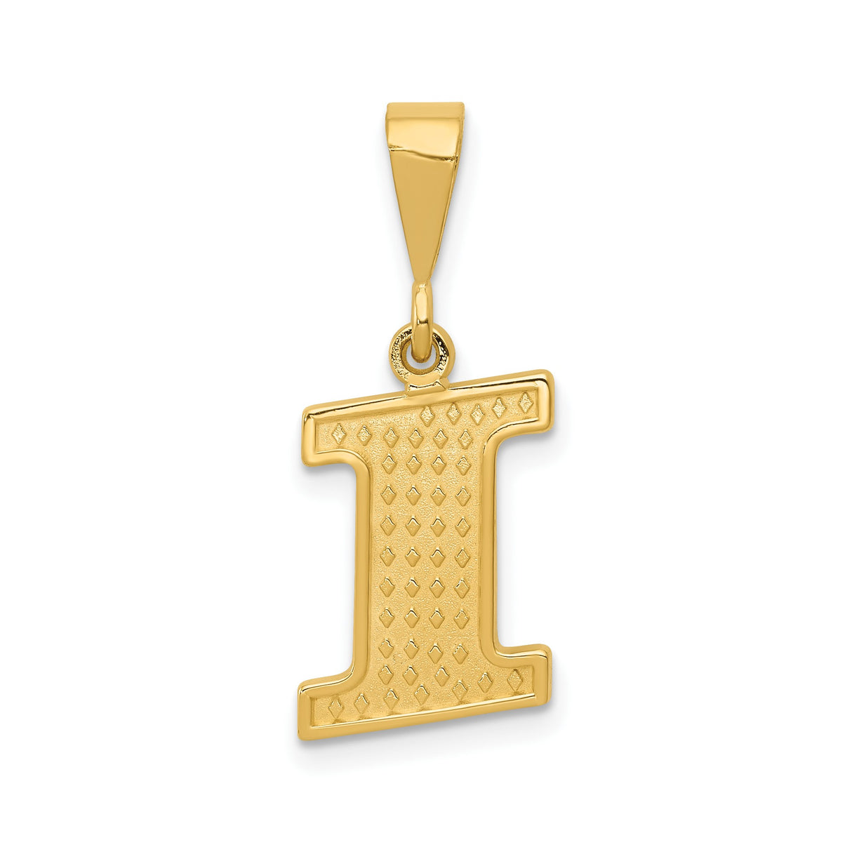 14k Yellow Gold Letter I Pendant, Textured Diamond-Cut Block Initial Charm, Unisex Monogram Jewelry