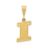 14k Yellow Gold Letter I Pendant, Textured Diamond-Cut Block Initial Charm, Unisex Monogram Jewelry