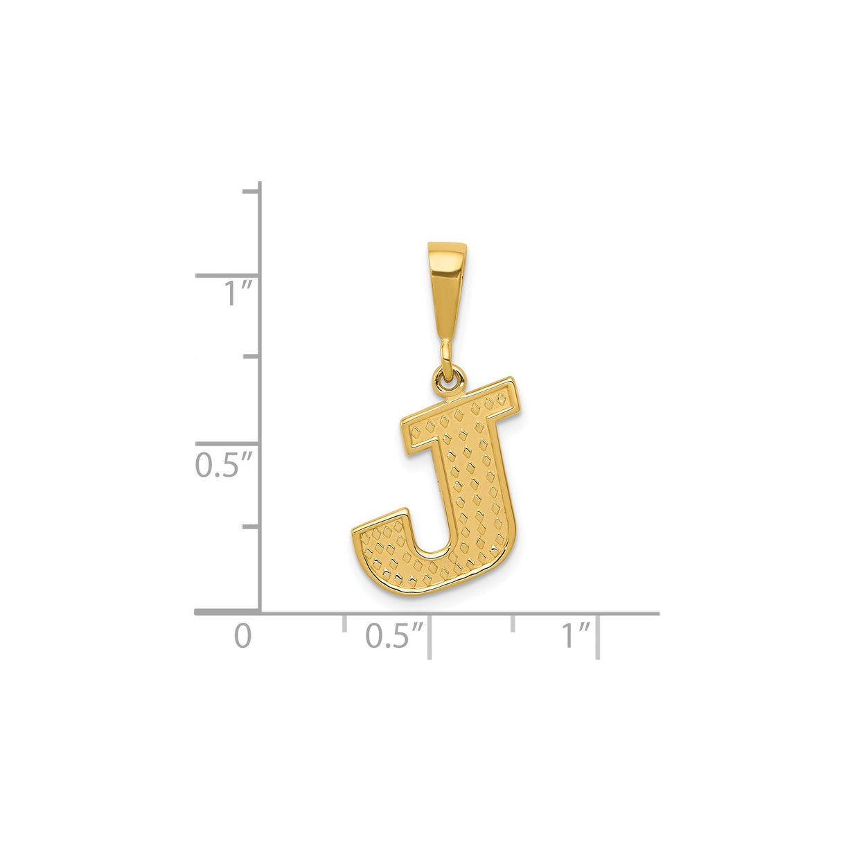 14k Yellow Gold Letter J Pendant, Diamond Cut Block Initial Charm for Women or Unisex