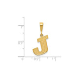 14k Yellow Gold Letter J Pendant, Diamond Cut Block Initial Charm for Women or Unisex