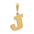 14k Yellow Gold Letter J Pendant, Diamond Cut Block Initial Charm for Women or Unisex
