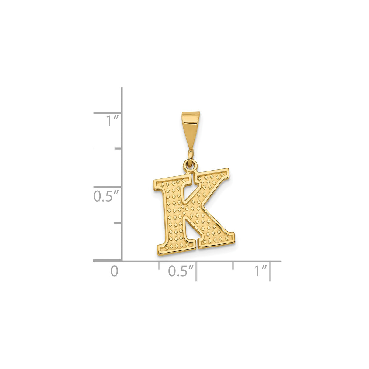 14k Yellow Gold Initial K Pendant, Diamond Cut Textured Block Letter Charm