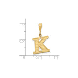 14k Yellow Gold Initial K Pendant, Diamond Cut Textured Block Letter Charm
