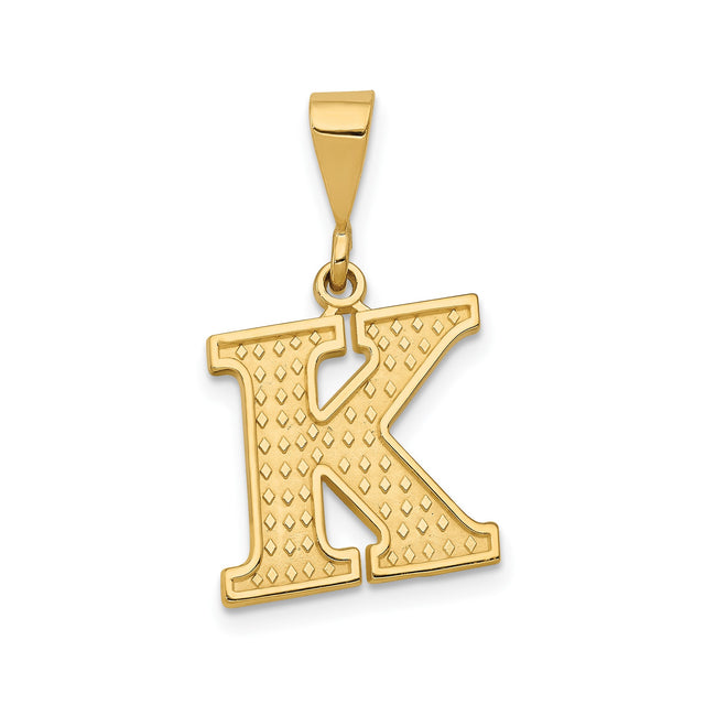 14k Yellow Gold Initial K Pendant, Diamond Cut Textured Block Letter Charm