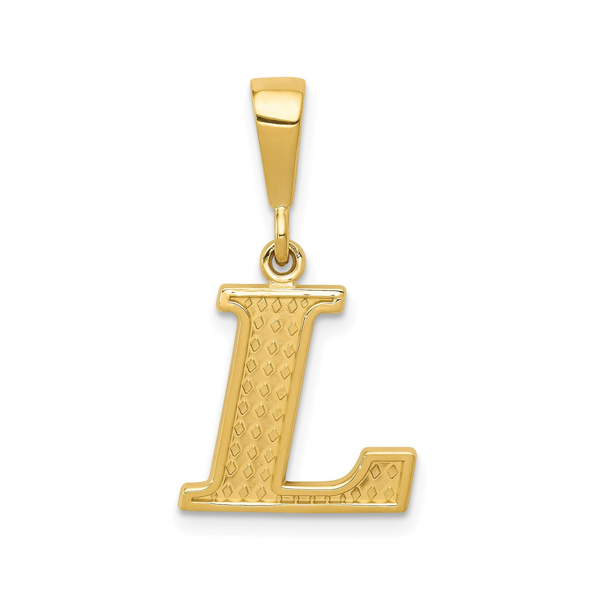14k Yellow Gold Letter L Pendant, Textured Diamond Cut Block Initial Charm