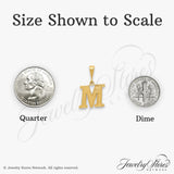 14k Yellow Gold Letter M Pendant, Textured Diamond Cut Alphabet Charm for Women or Unisex Wear