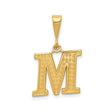 14k Yellow Gold Letter M Pendant, Textured Diamond Cut Alphabet Charm for Women or Unisex Wear