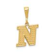 14k Yellow Gold Letter N Pendant, Textured Diamond Cut Block Initial Charm