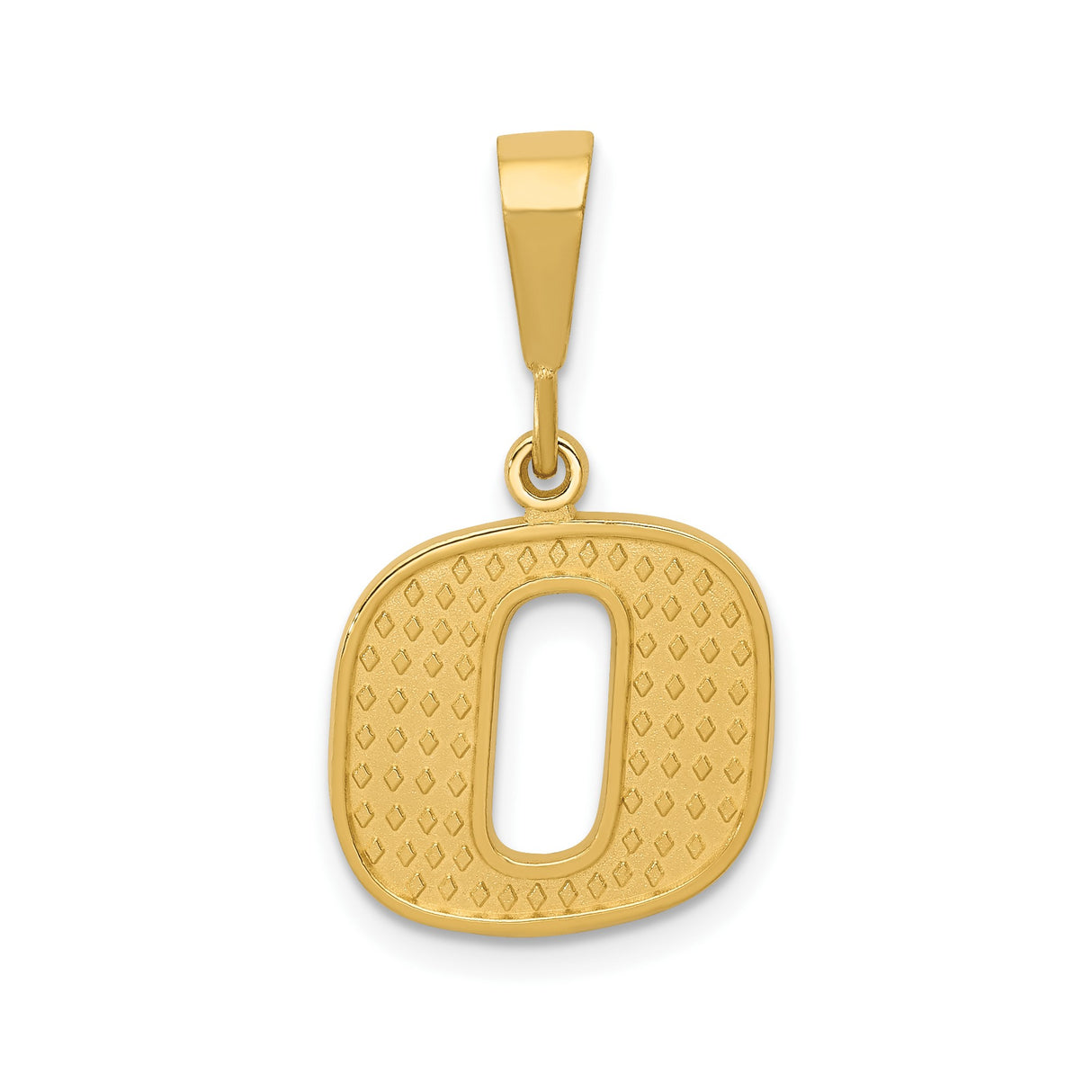 14k Yellow Gold Letter O Pendant Charm, Diamond-Cut Textured Uppercase Block Monogram