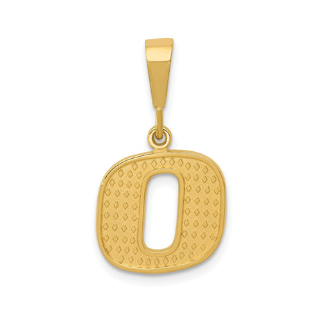 14k Yellow Gold Letter O Pendant Charm, Diamond-Cut Textured Uppercase Block Monogram