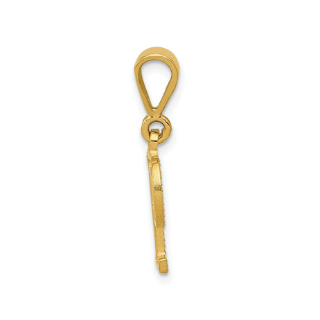 14k Yellow Gold Letter P Pendant, Diamond Cut Texture, Block Style Initial Charm