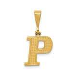 14k Yellow Gold Letter P Pendant, Diamond Cut Texture, Block Style Initial Charm