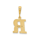 14k Yellow Gold Letter R Pendant with Diamond Cut Textured Finish, Unisex Alphabet Charm
