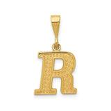 14k Yellow Gold Letter R Pendant with Diamond Cut Textured Finish, Unisex Alphabet Charm