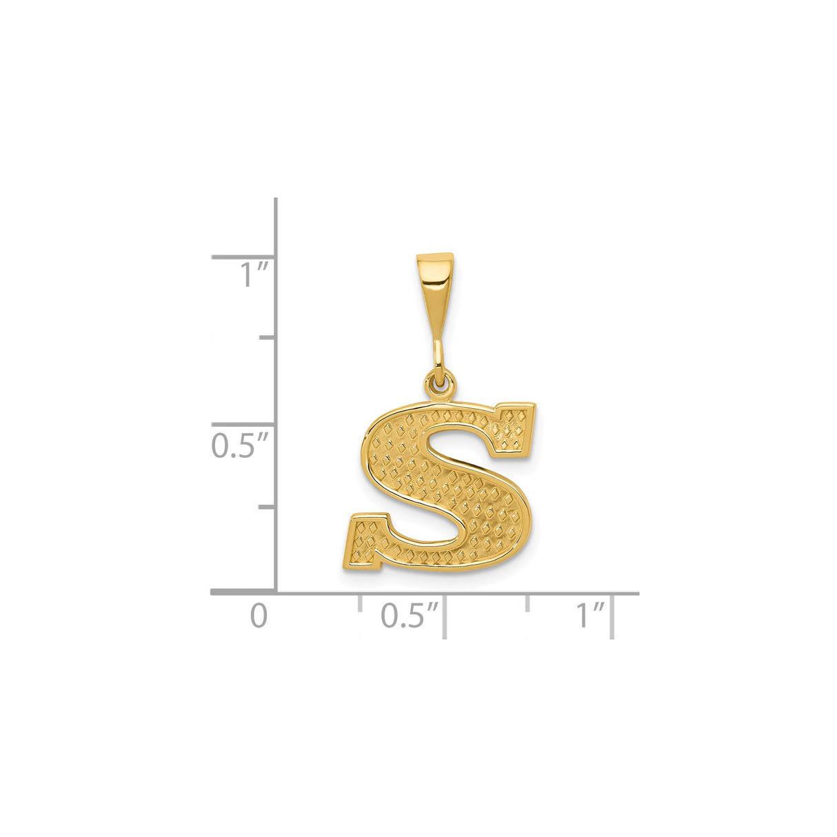 14k Yellow Gold Letter S Pendant with Polished Bail and Diamond Cut Finish