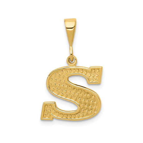 14k Yellow Gold Letter S Pendant with Polished Bail and Diamond Cut Finish
